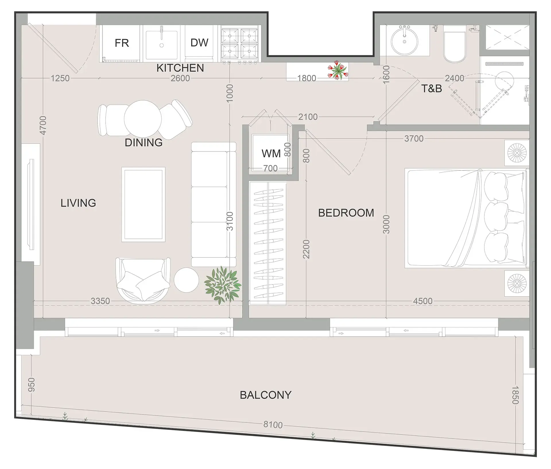 SKY LEVEL 1 1 bed floor plan, 581 sqft