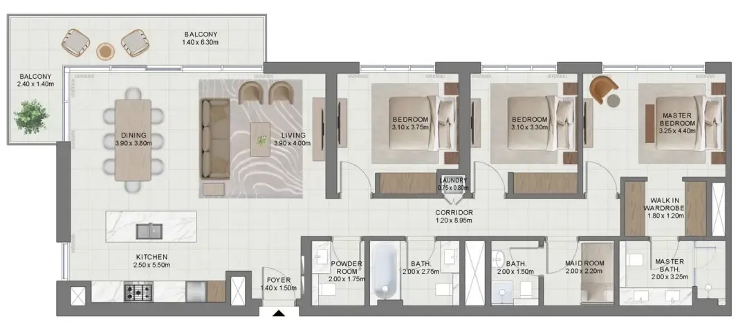 Golf Hills 2 3 bed floor plan, 1,749 sqft