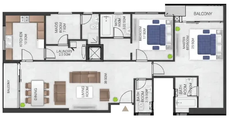 Bluebell Residence 2 bed floor plan, 2,218 – 2,227 sqft