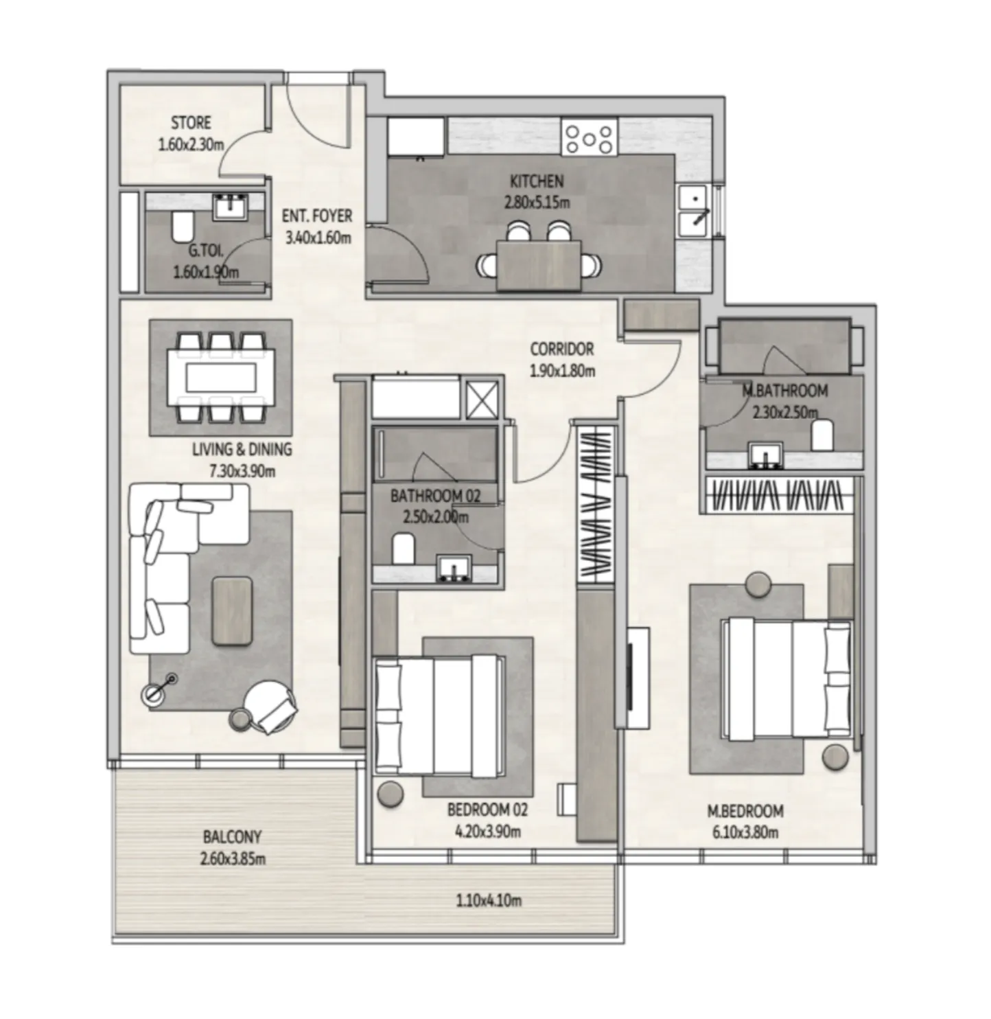 Vista Del Mar 2 bed floor plan, 1,536 sqft
