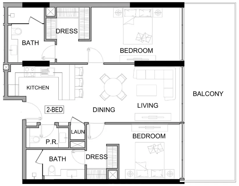 Damac Lagoons Views Phase 3 2 bed floor plan, 1,261 sqft