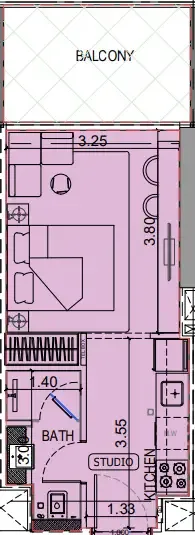 Binghatti Vintage Studio floor plan, 372 sqft