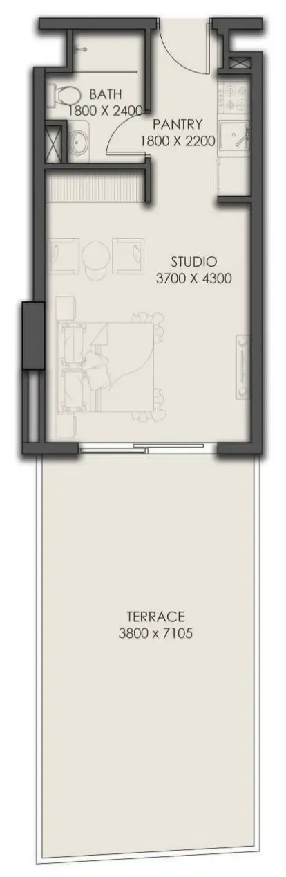 Park Residency Studio floor plan, 613 sqft