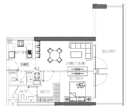 Damac Riverside Views 1 bed floor plan, 893 – 898 sqft