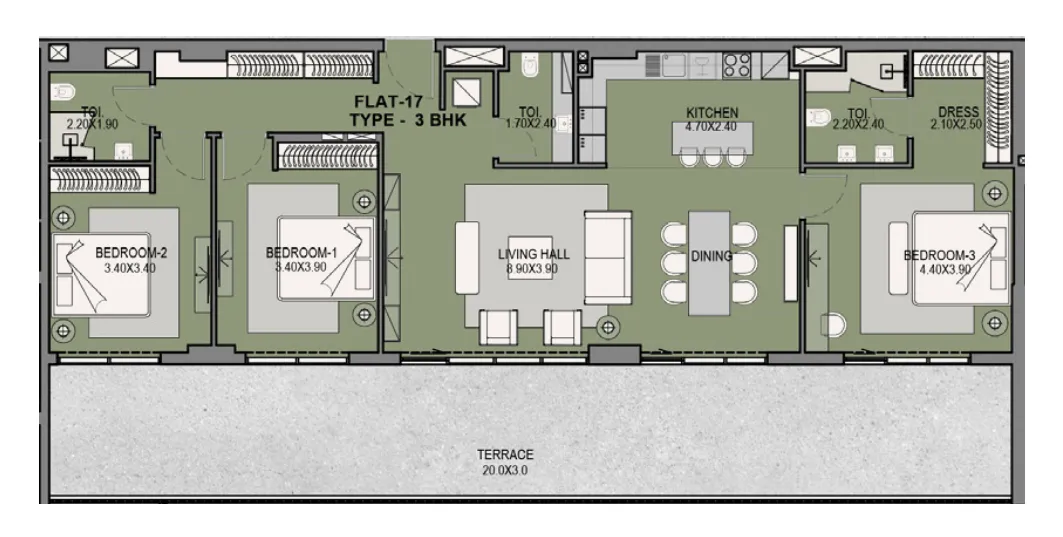 Helvetia Residences 3 bed floor plan, 2,135 sqft