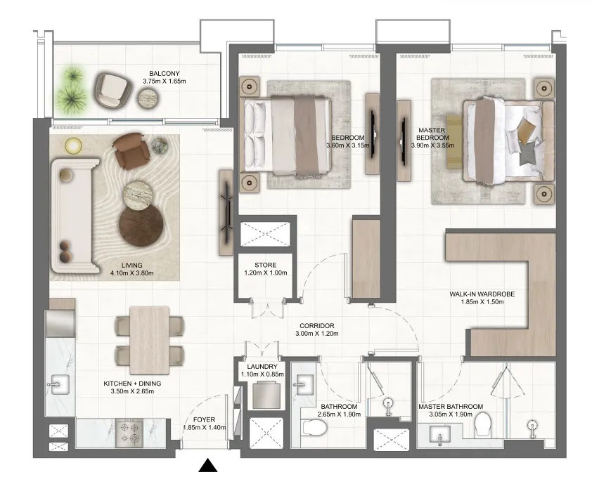 Terra Heights 2 bed floor plan, 1,097 sqft