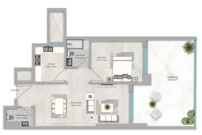 Azha Views Residences 1 bed floor plan, 1,182 sqft