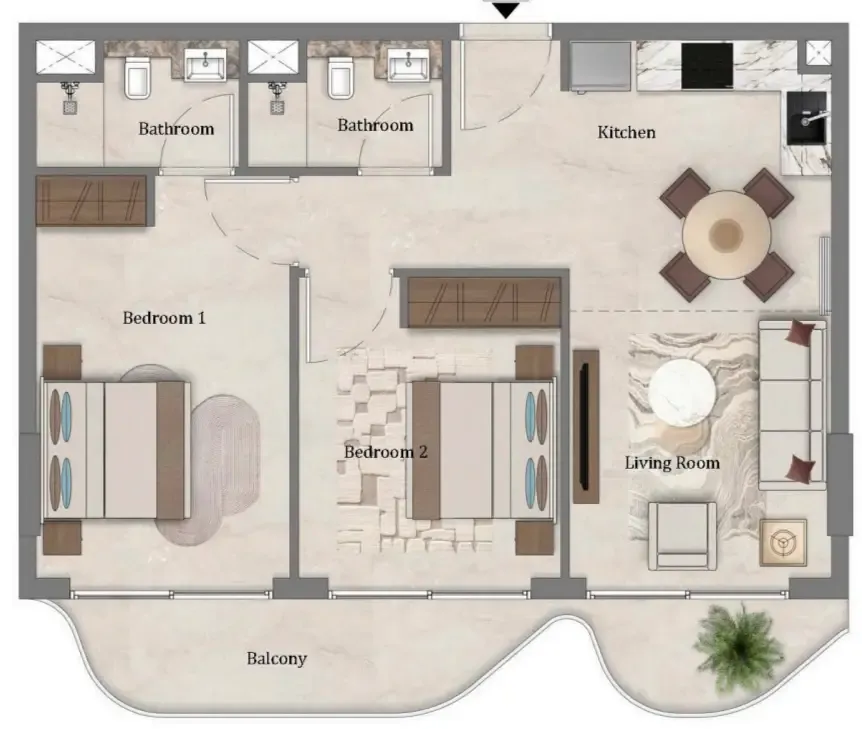 Mirari Lagoon by Zoya 2 bed floor plan, 790 sqft