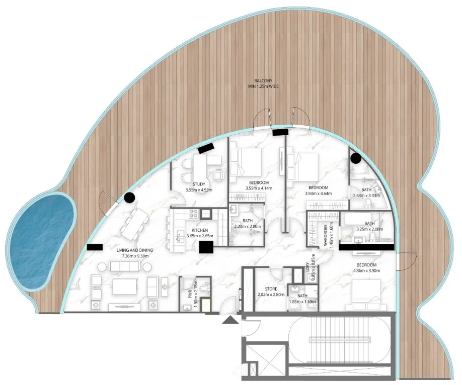 Aqua Arc 3 bed floor plan, 4,589 sqft