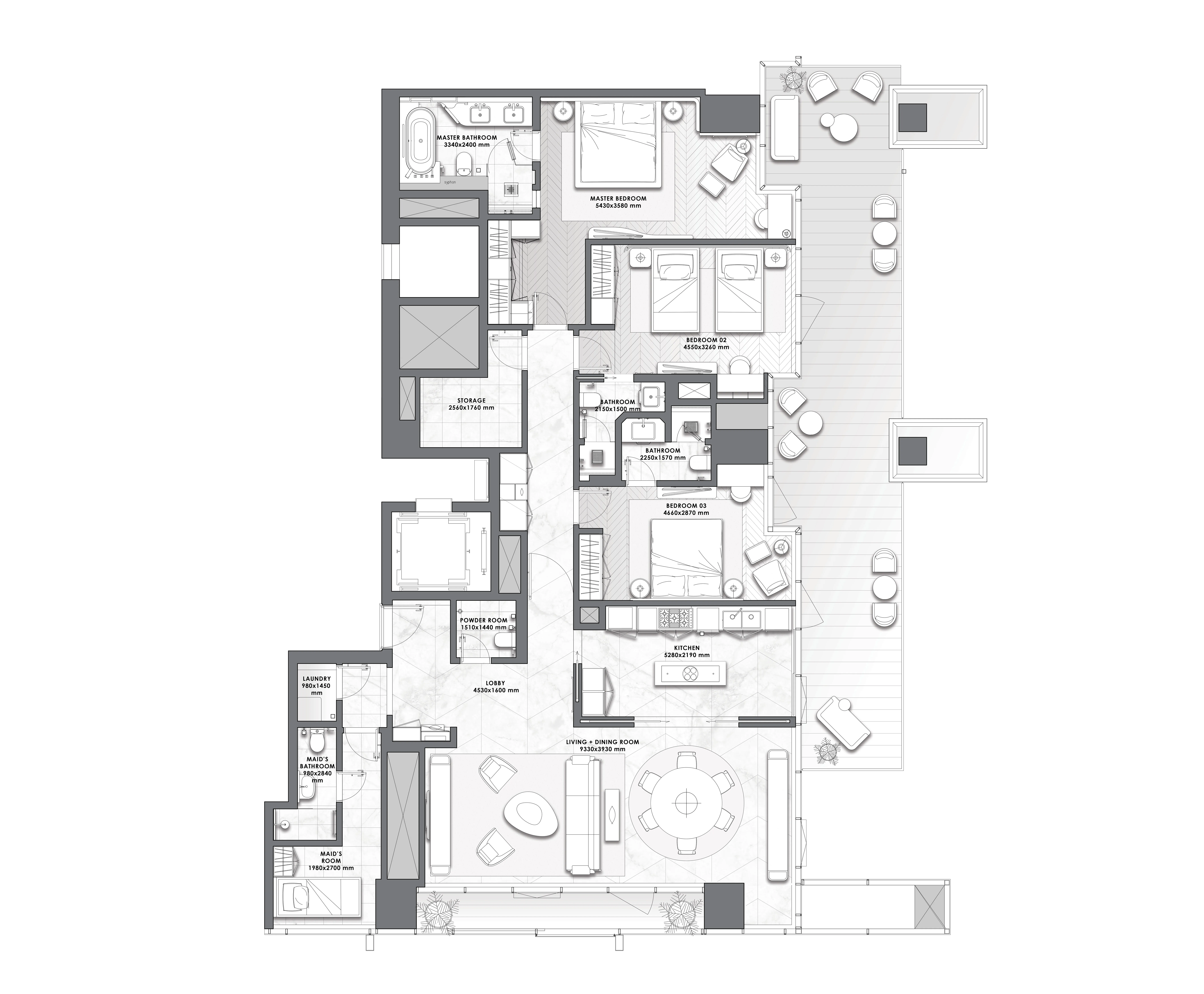 DaVinci 3 bed floor plan, 2,671 sqft