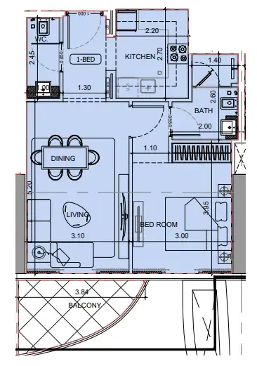 Project Maybach 1 bed floor plan, 632 sqft