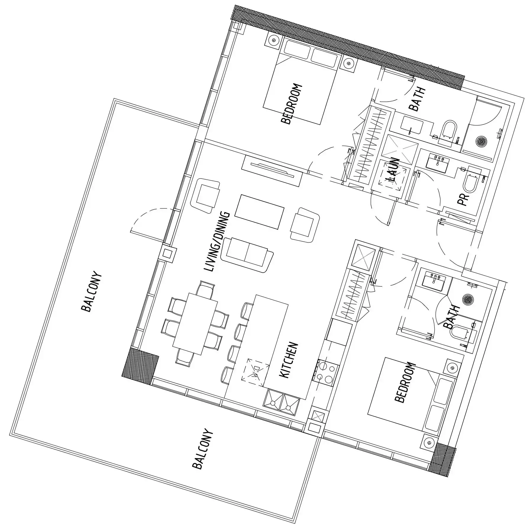 Damac District 2 bed floor plan, 1,290 sqft