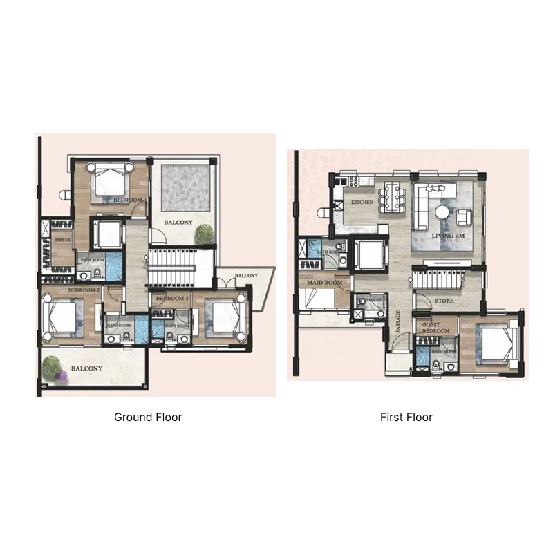 Terva Homes 4 bed floor plan, 4,526 – 4,558 sqft