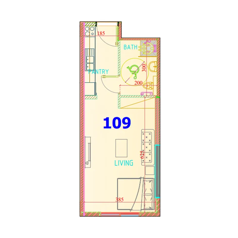 Carmel Residence Studio floor plan, 442 sqft