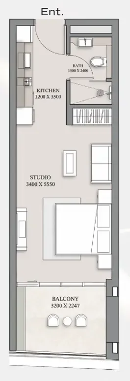 Empire Gardens Studio floor plan, 445 sqft