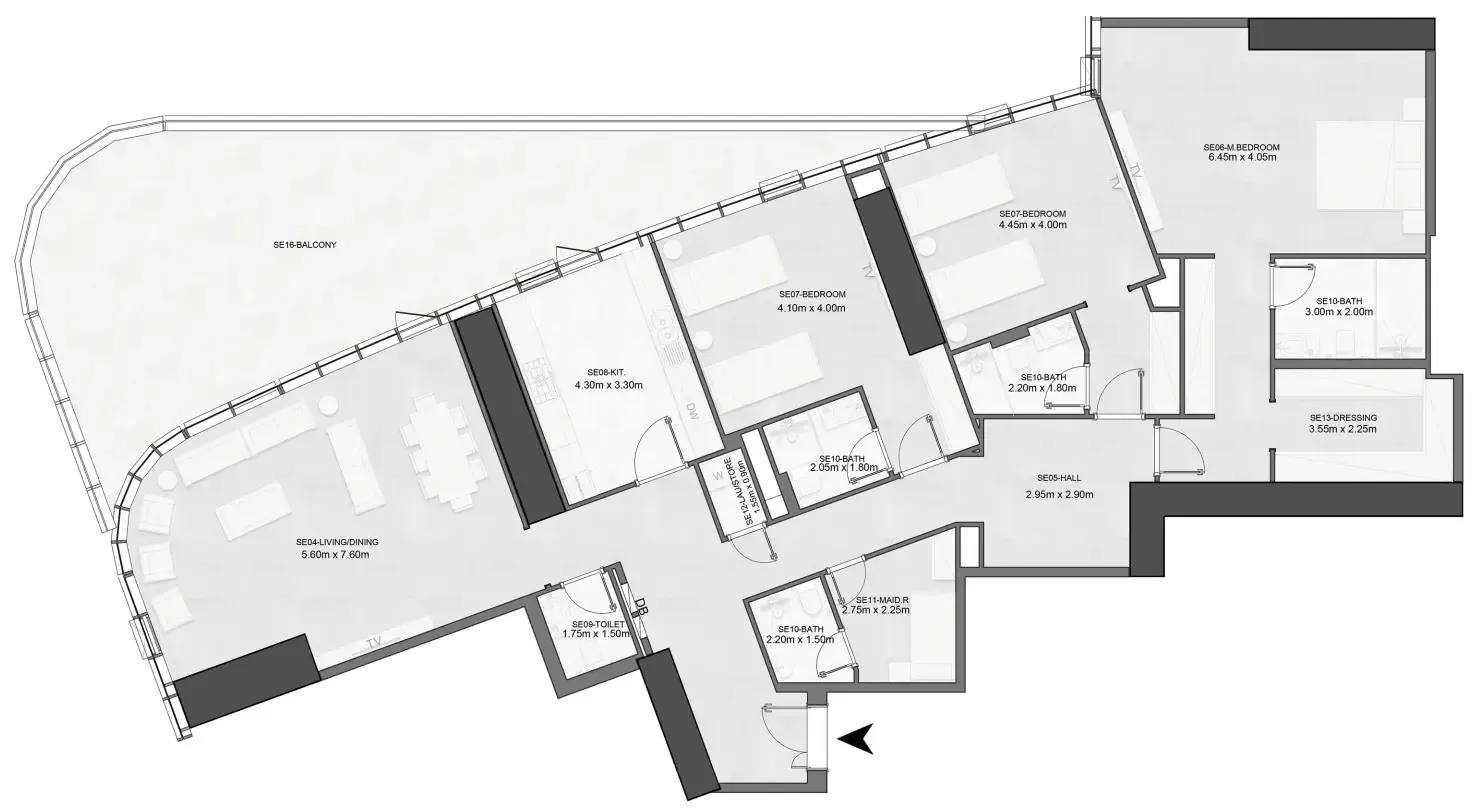 Joud Tower 3 bed floor plan, 2,709 – 3,177 sqft