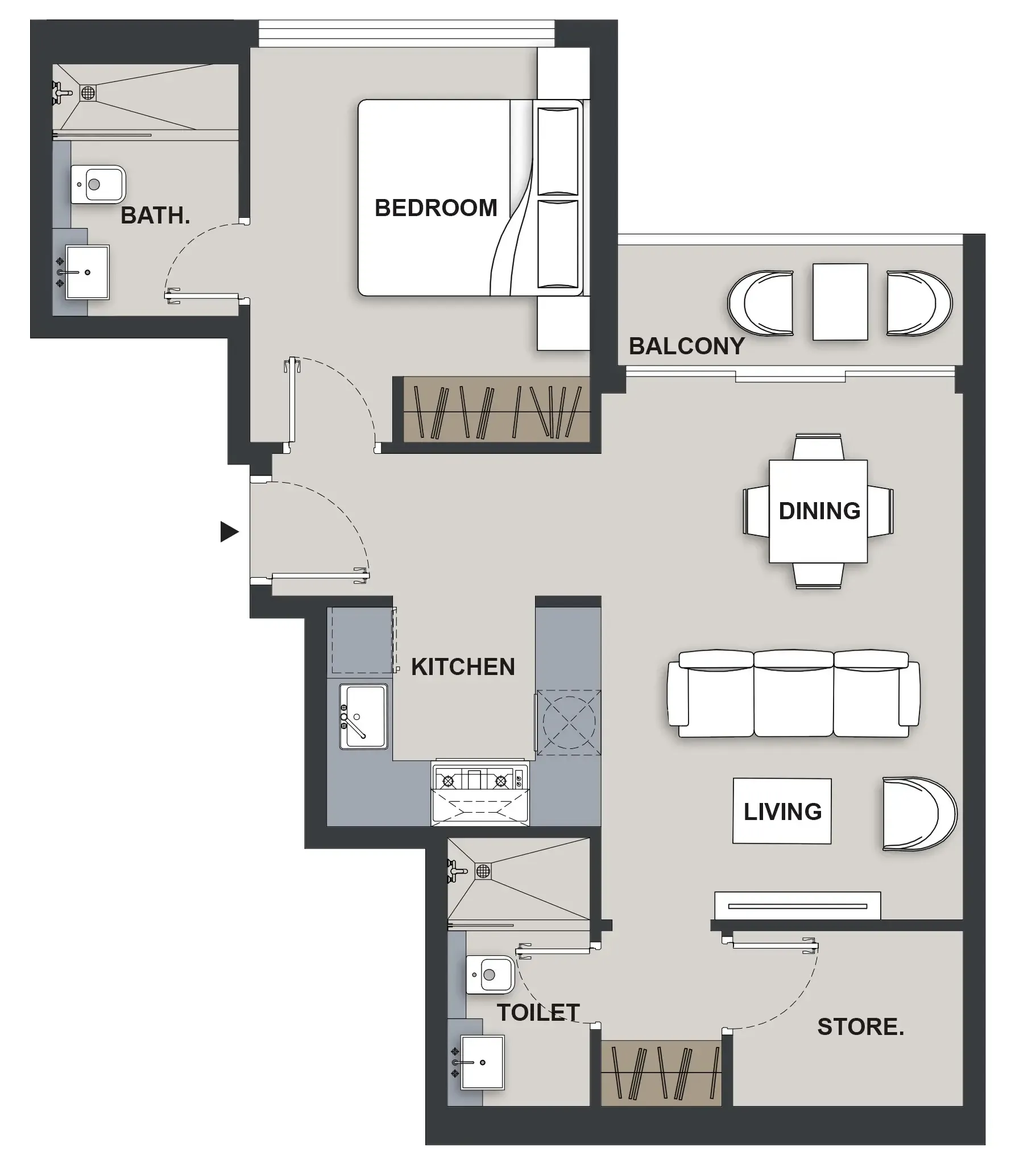 Maison Elysee III 1 bed floor plan, 627 sqft