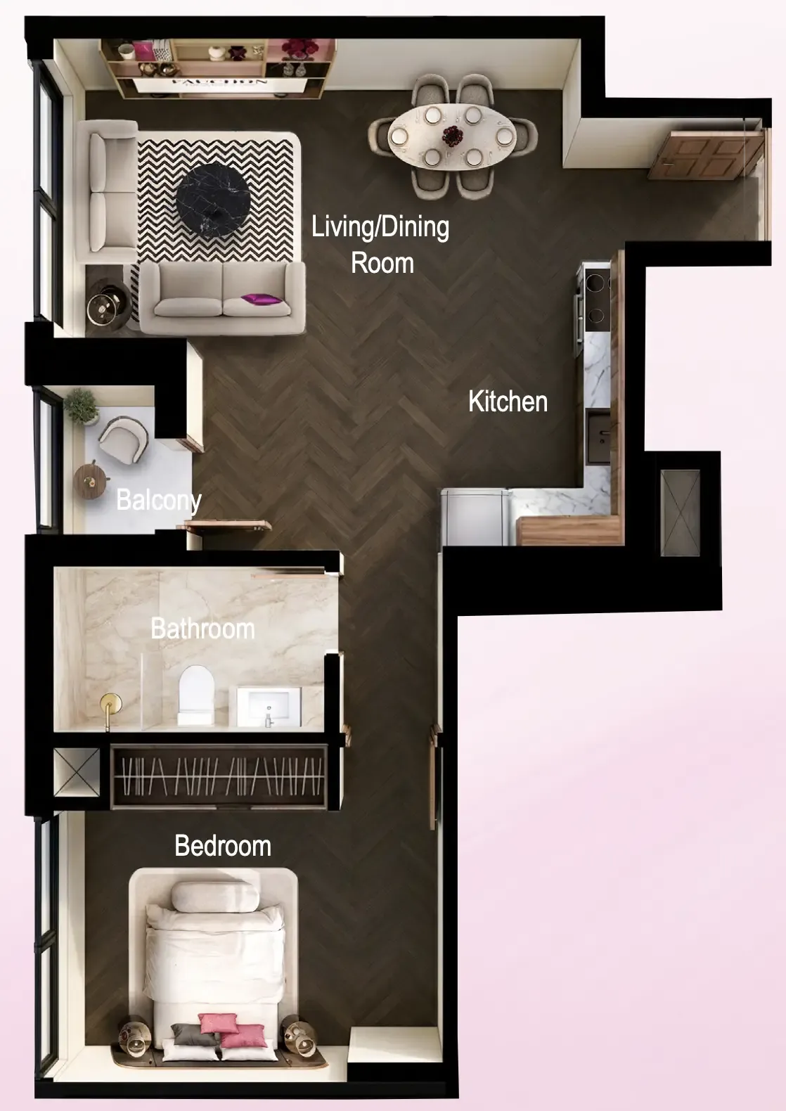 Fauchon Residences 1 bed floor plan, 544 sqft