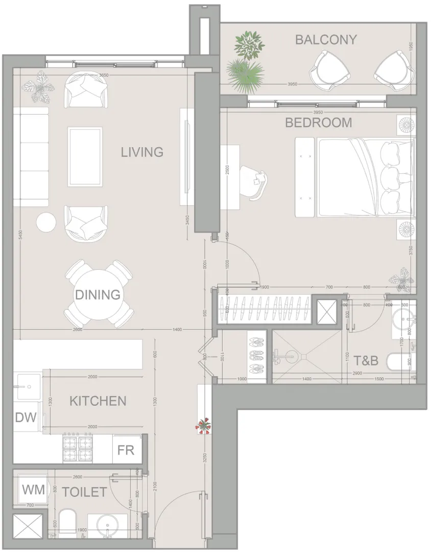 AUREL1A Residence 1 bed floor plan, 862 sqft