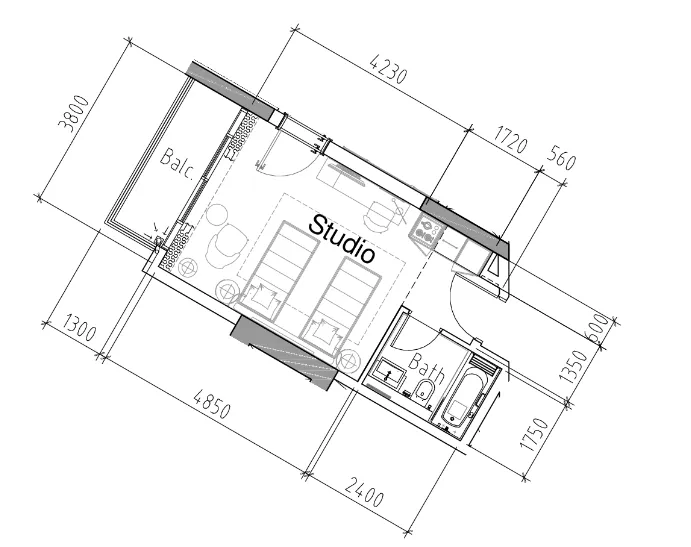 Damac Hills 2 - Hotel Edge by Rotana Studio floor plan, 358 sqft