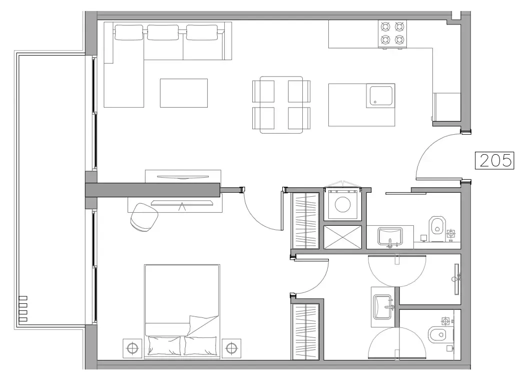 Trevino 1 bed floor plan, 721 sqft