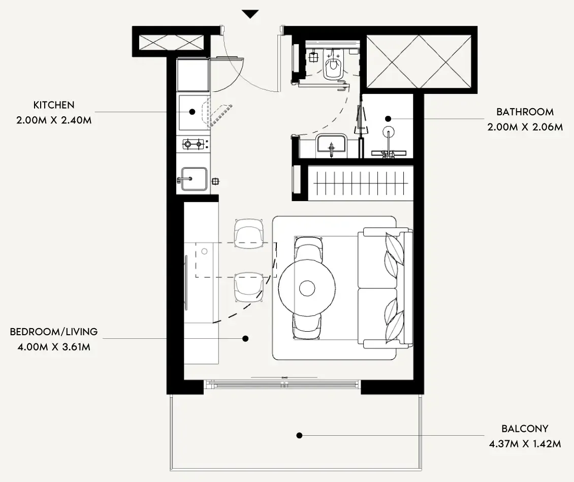Azizi Leily Studio floor plan, 340 sqft
