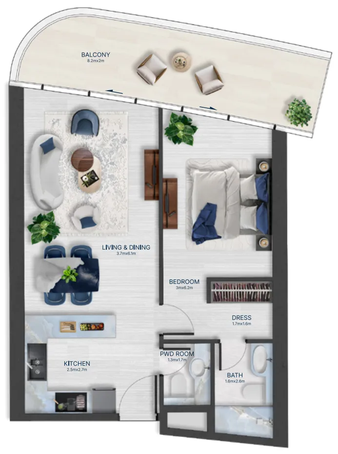 Acacia by BNW Developments 1 bed floor plan, 800 – 801 sqft