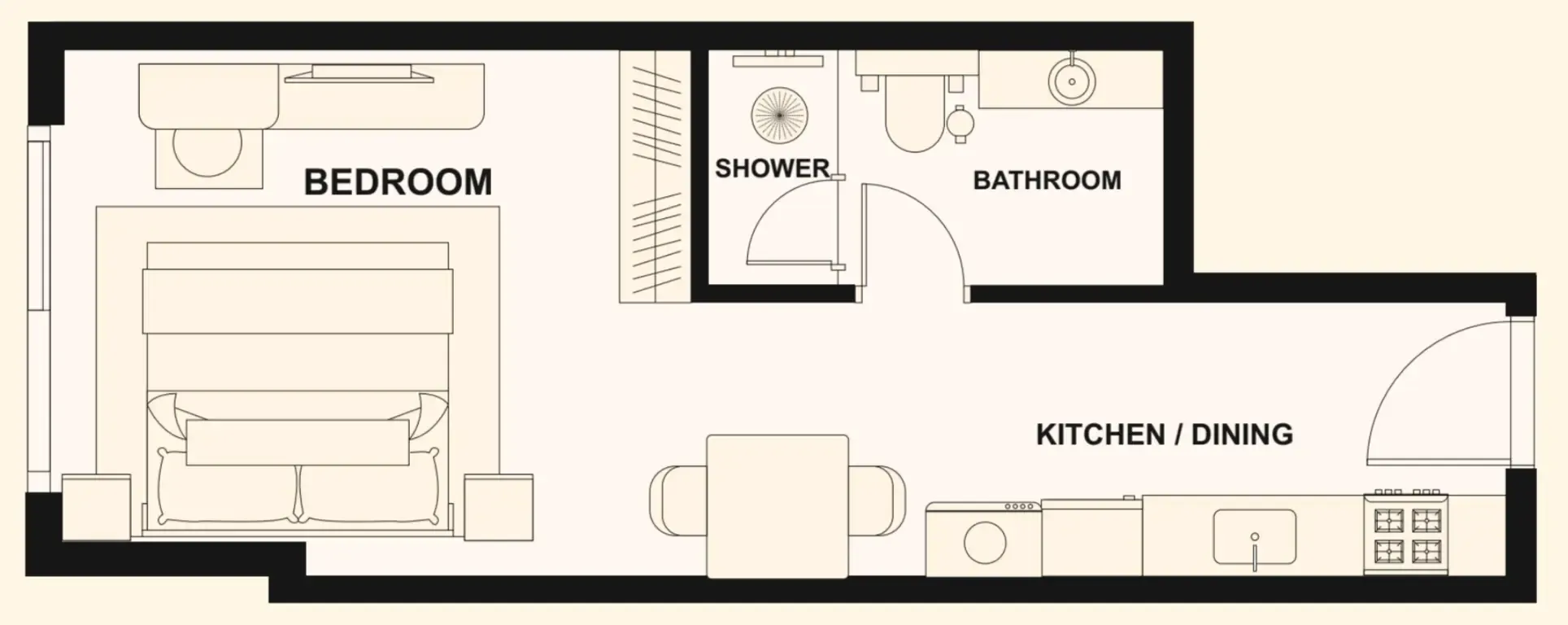 The Elysian Studio floor plan, 363 sqft