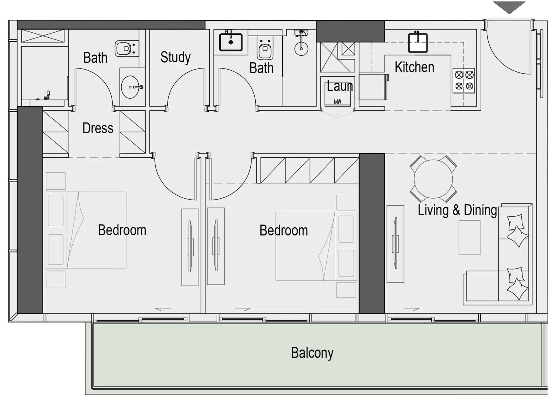 Sierra by Iman 2 bed floor plan, 1,064 sqft