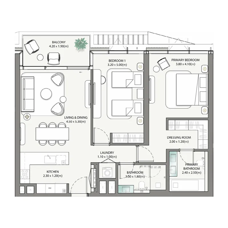 Palm Central Private Residences 2 bed floor plan