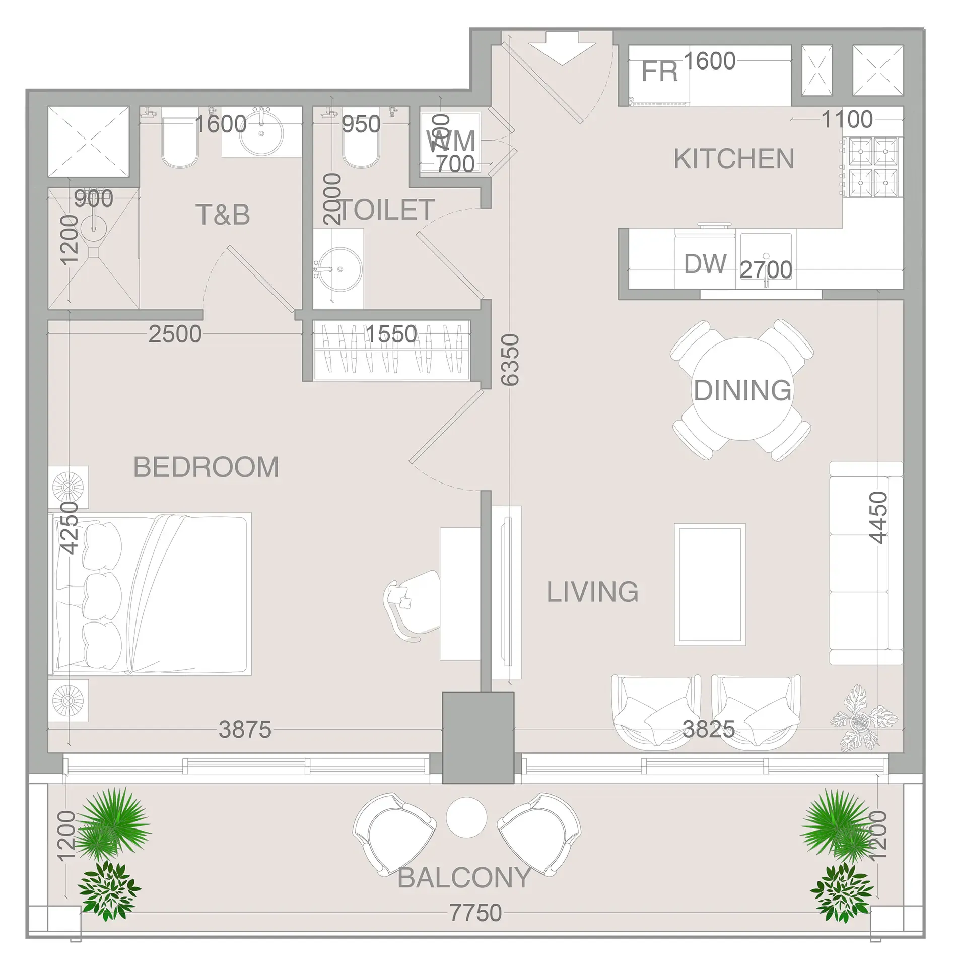 VERDAN1A 4 1 bed floor plan, 758 sqft