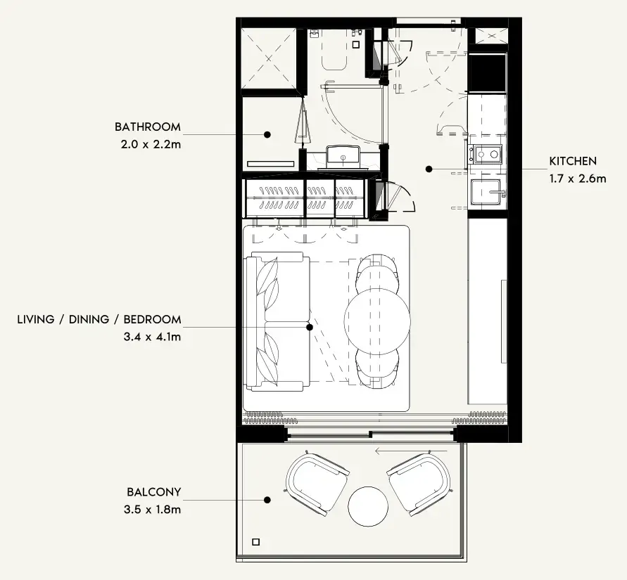 Azizi Noura Studio floor plan, 340 sqft