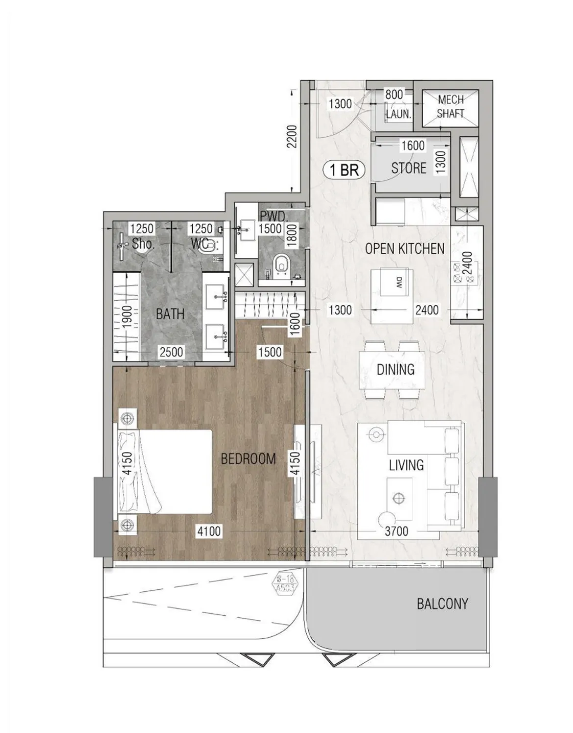 Vue Dorée 1 bed floor plan, 832 sqft