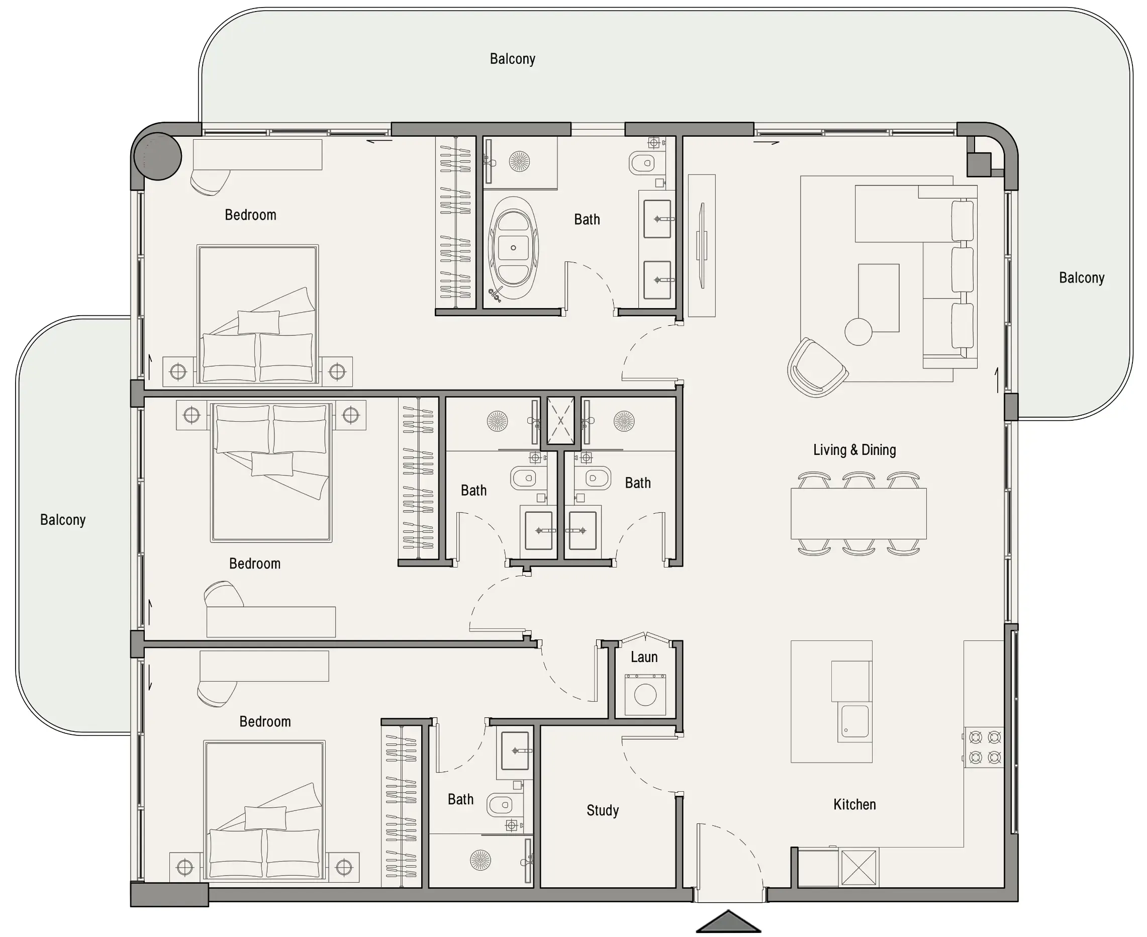 113 Residences by Iman 3 bed floor plan, 2,010 sqft