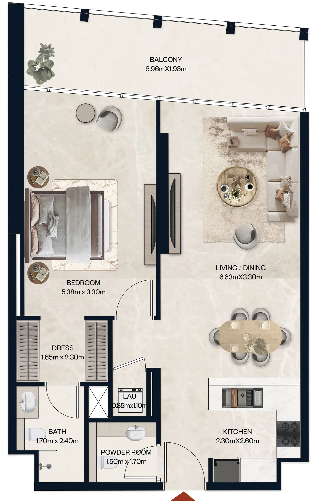 Norah Residence 1 bed floor plan, 889 sqft