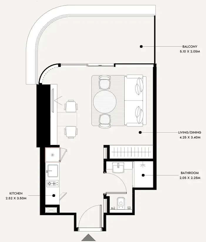 Azizi Milan Studio floor plan, 455 sqft