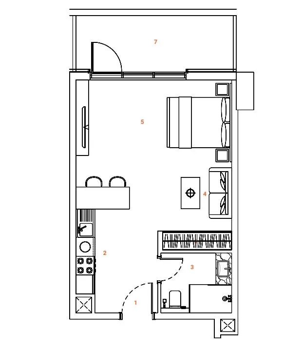 The Orchard Place Towers A & B Studio floor plan, 536 sqft