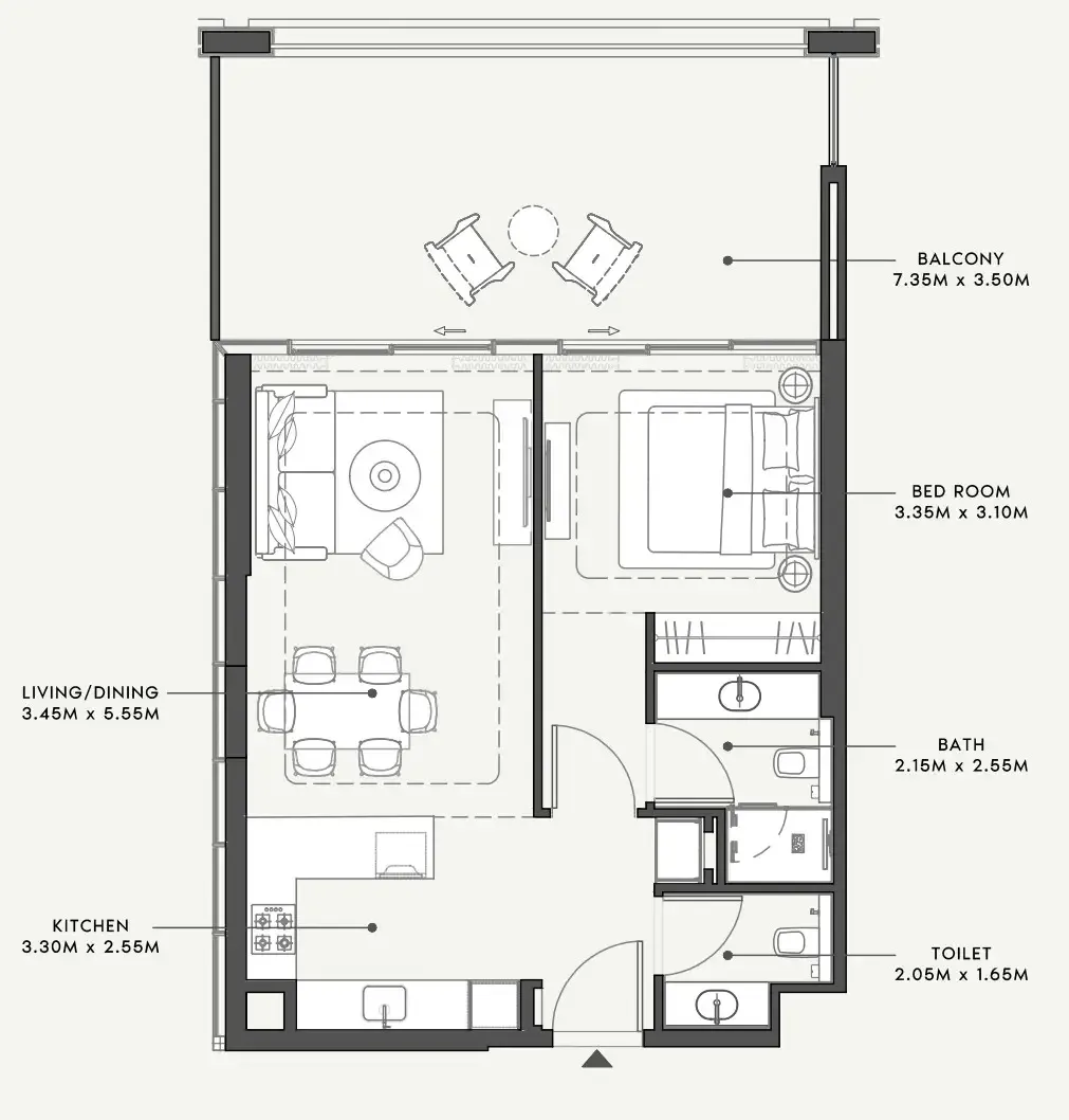Riviera 58 1 bed floor plan, 921 sqft