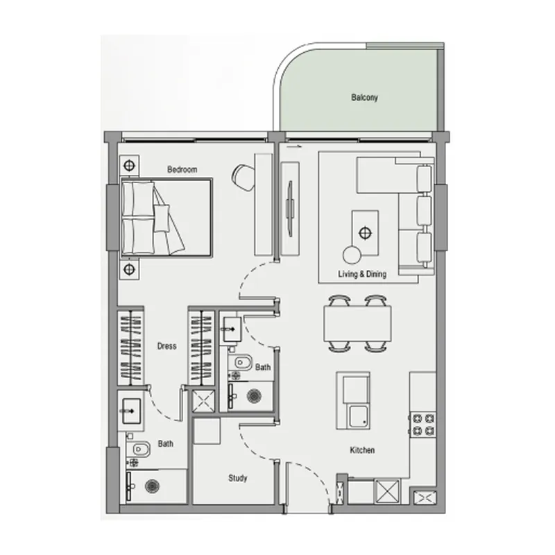 Oxford Cove by Iman 1 bed floor plan, 778 – 827 sqft
