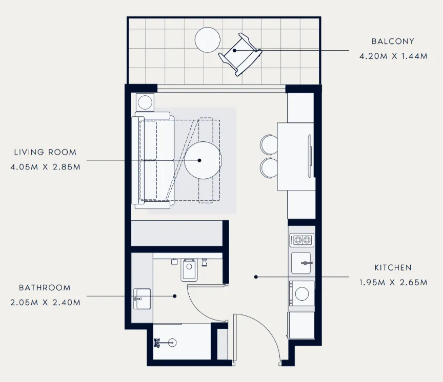 Azizi Venice Studio floor plan, 354 sqft