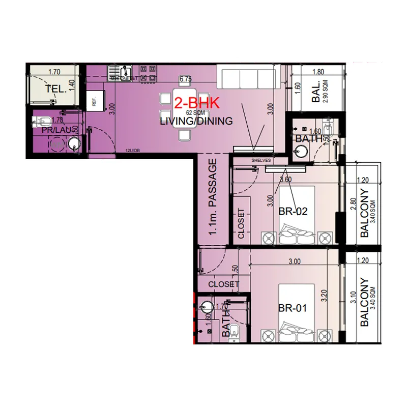 Miorah by Zoya 2 bed floor plan, 817 sqft