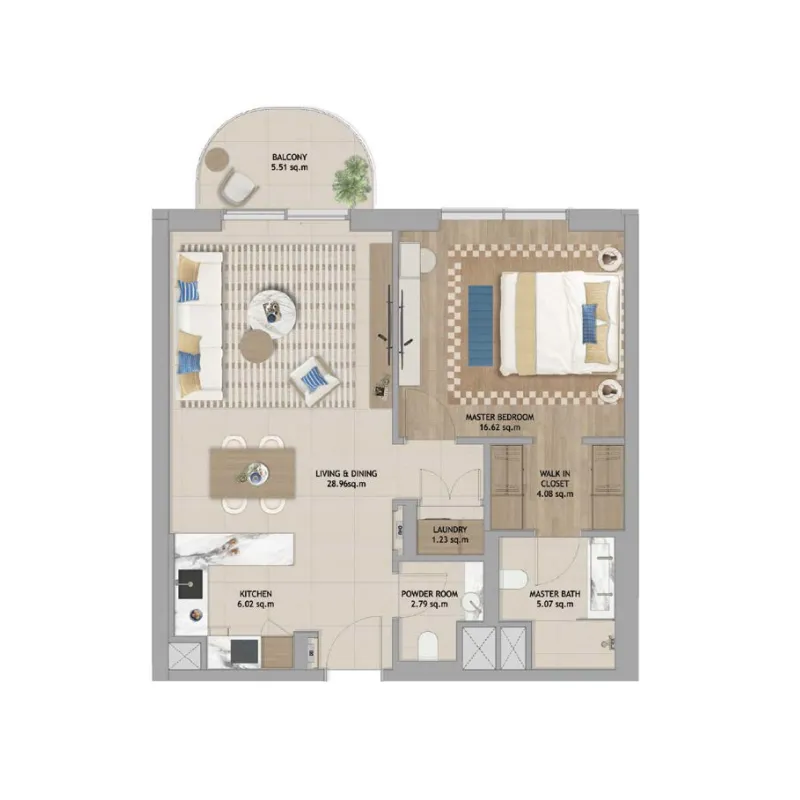The Beach House Fahid 1 bed floor plan, 792 sqft