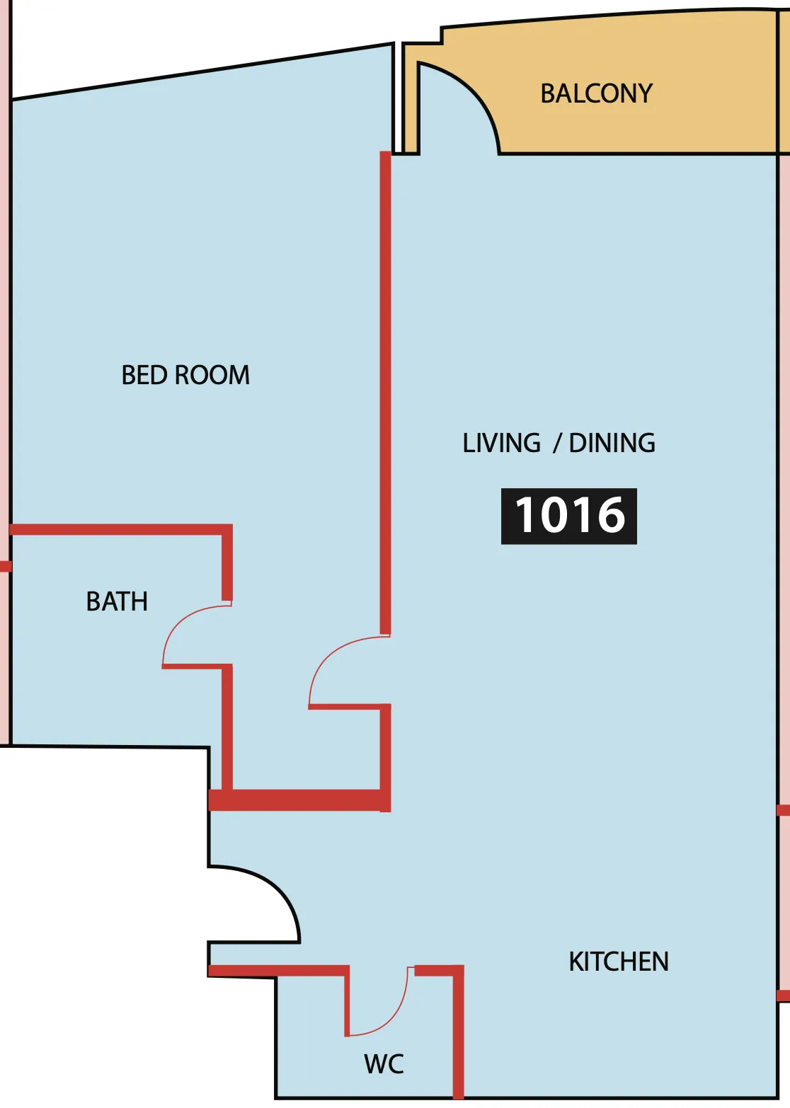 Paradise View 1 1 bed floor plan, 833 sqft