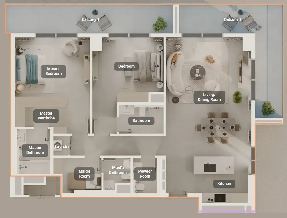 Tara Park 2 bed floor plan, 1,789 sqft