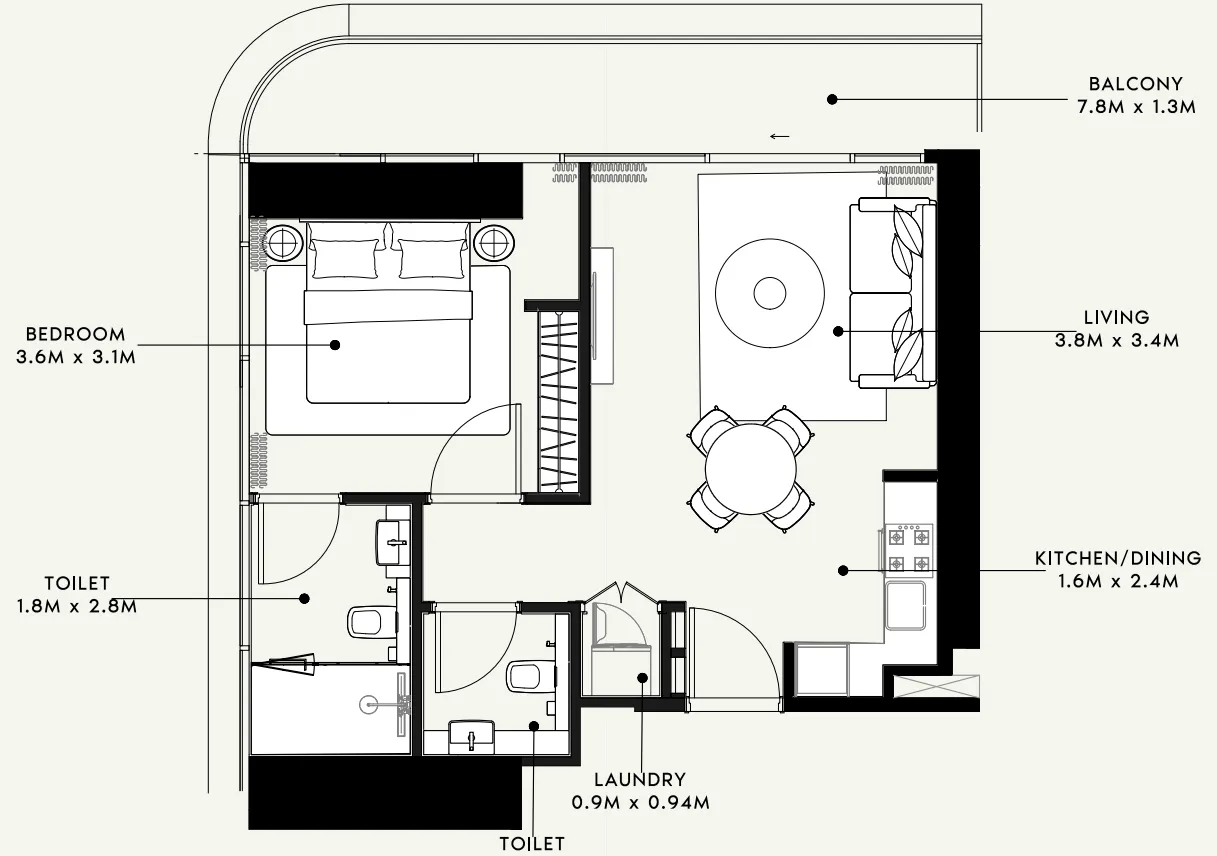 Azizi Milan 1 bed floor plan, 671 sqft
