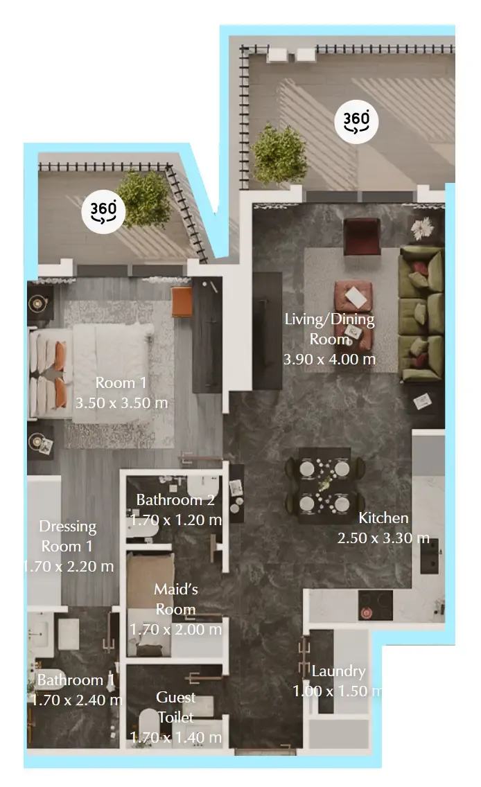 Bab Al Qasr Garden Residences 65 1 bed floor plan, 826 sqft