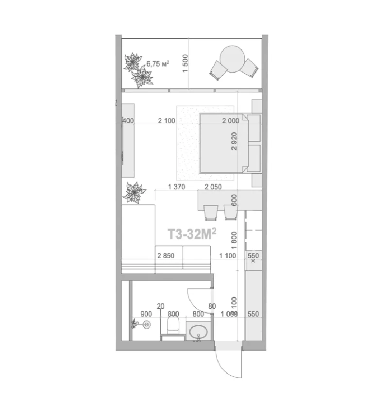Anta Residence Studio floor plan, 490 sqft