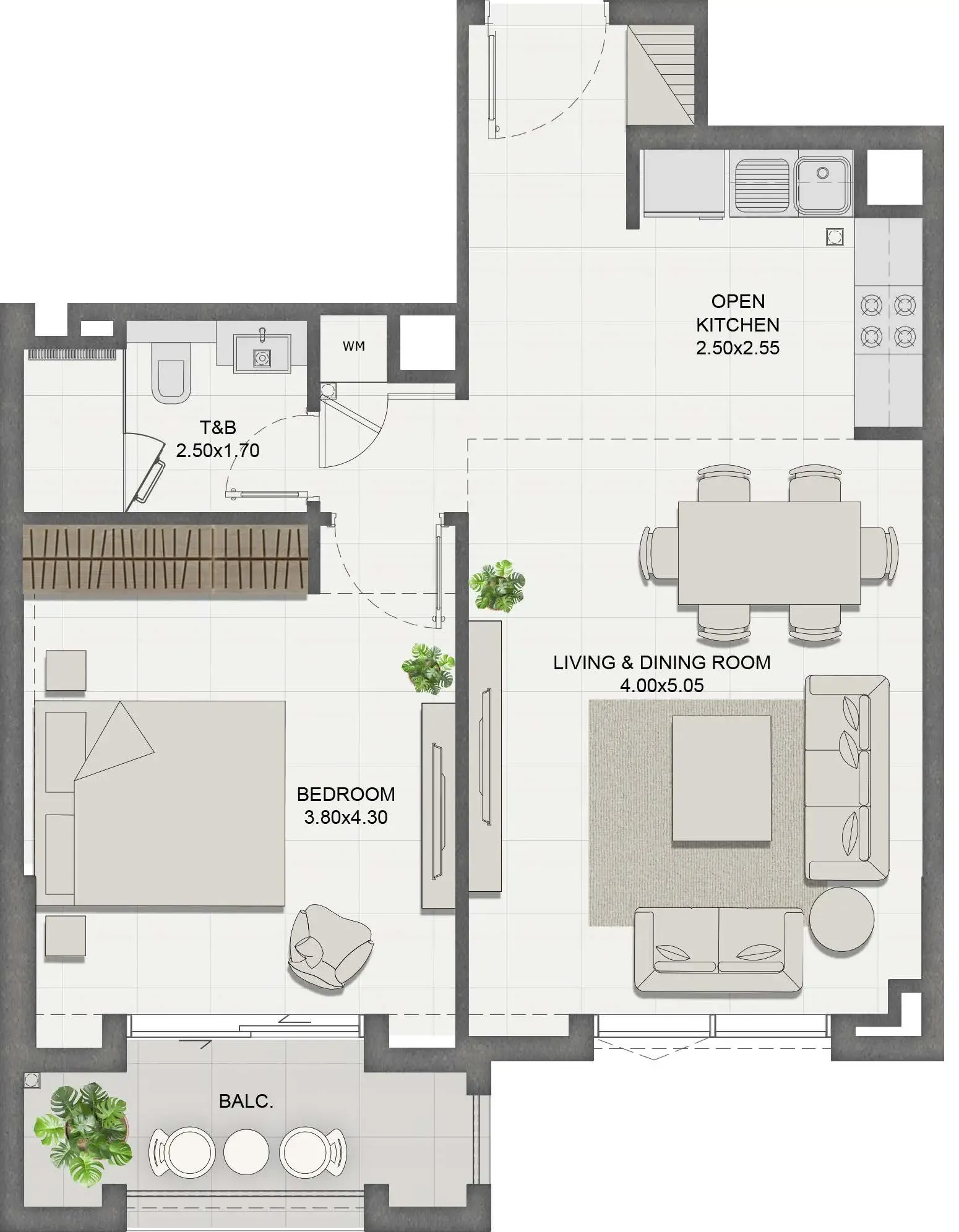 Reeman Residence 01 1 bed floor plan, 677 sqft