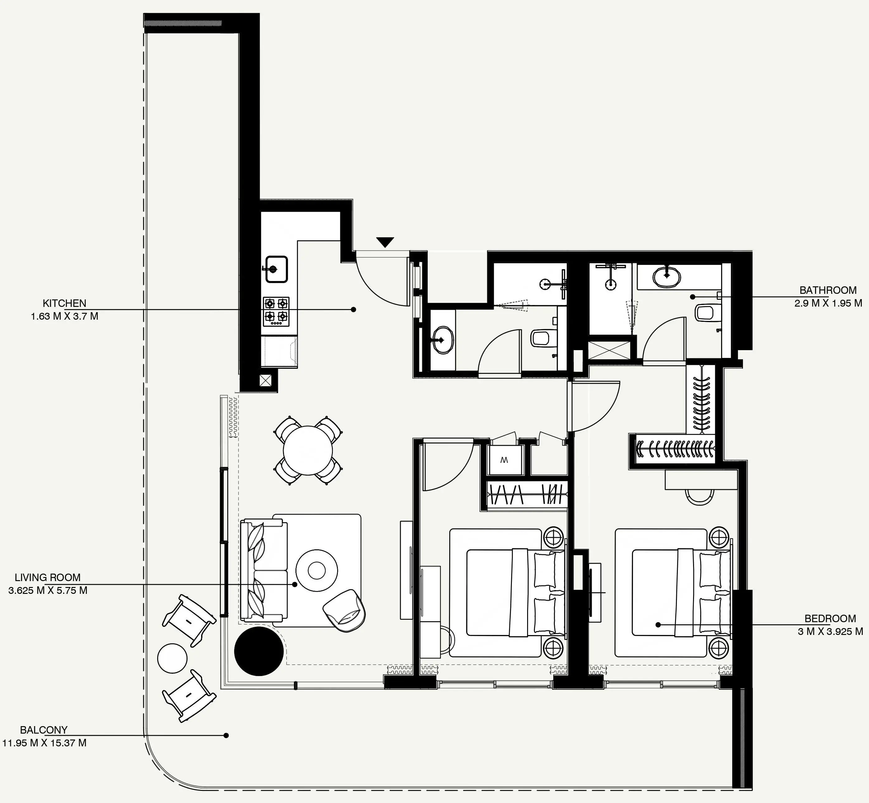 Azizi Venice 2 bed floor plan, 1,154 – 1,598 sqft