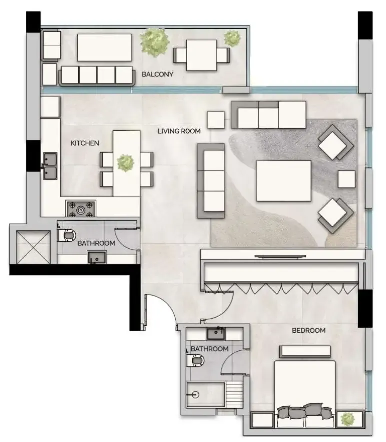 Glam Residence 1 bed floor plan, 993 sqft